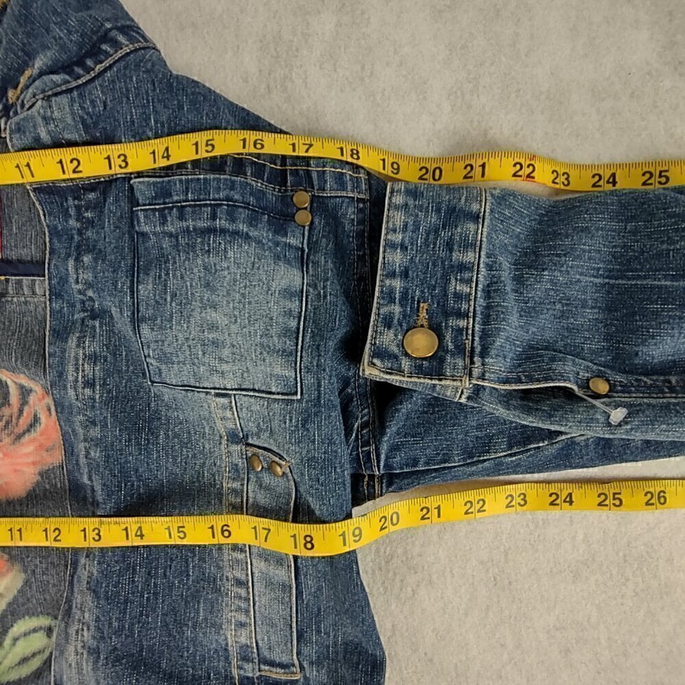Miss Lili Womens Distressed Customized Cotton Blend Blue Denim Jean Jacket Sz L - Picture 8 of 12